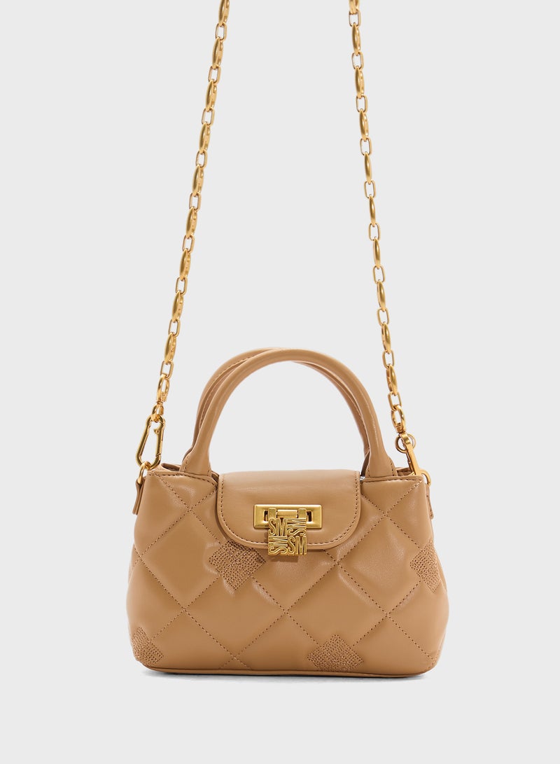 STEVE MADDEN Bosco Quilted Flap Over Logo Satchel Bag - Image 1