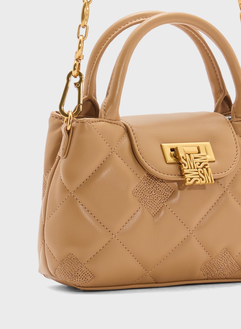 STEVE MADDEN Bosco Quilted Flap Over Logo Satchel Bag - Image 4