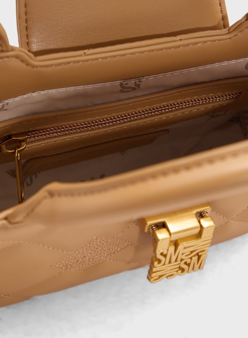 STEVE MADDEN Bosco Quilted Flap Over Logo Satchel Bag - Image 5