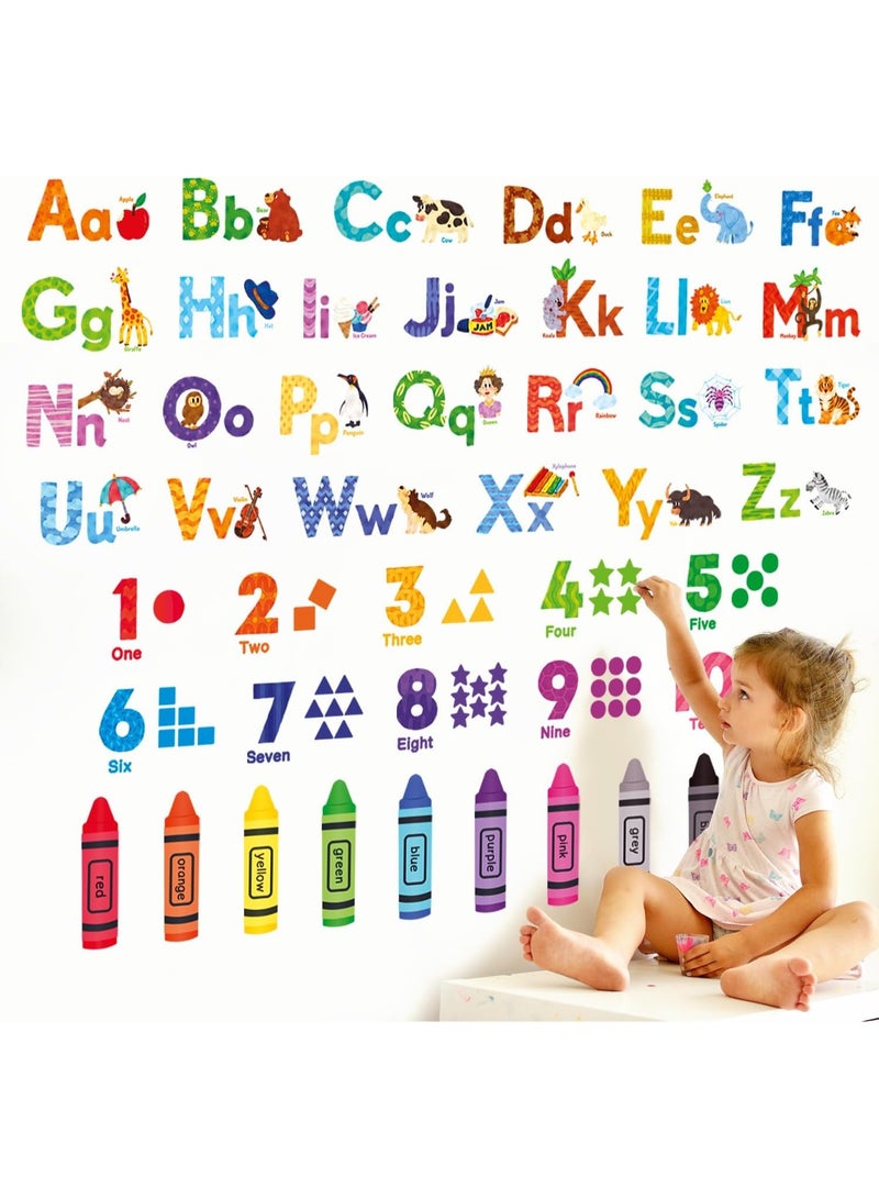 Bluejw Animal Alphabet Numbers Colour Decals Stickers Kids Peel and Stick Removable for Room décor Letters ABC Classroom playroom Decorations Educational Bedroom Nursery - Image 1