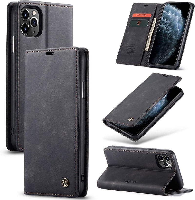Cracedily Case for iPhone 11 Pro Case, Premium Leather Flip Wallet Case with Card Slots and Horizontal Stand Function Magnet Coque Cover Protective Case for iPhone 11 Pro, Black - Image 1