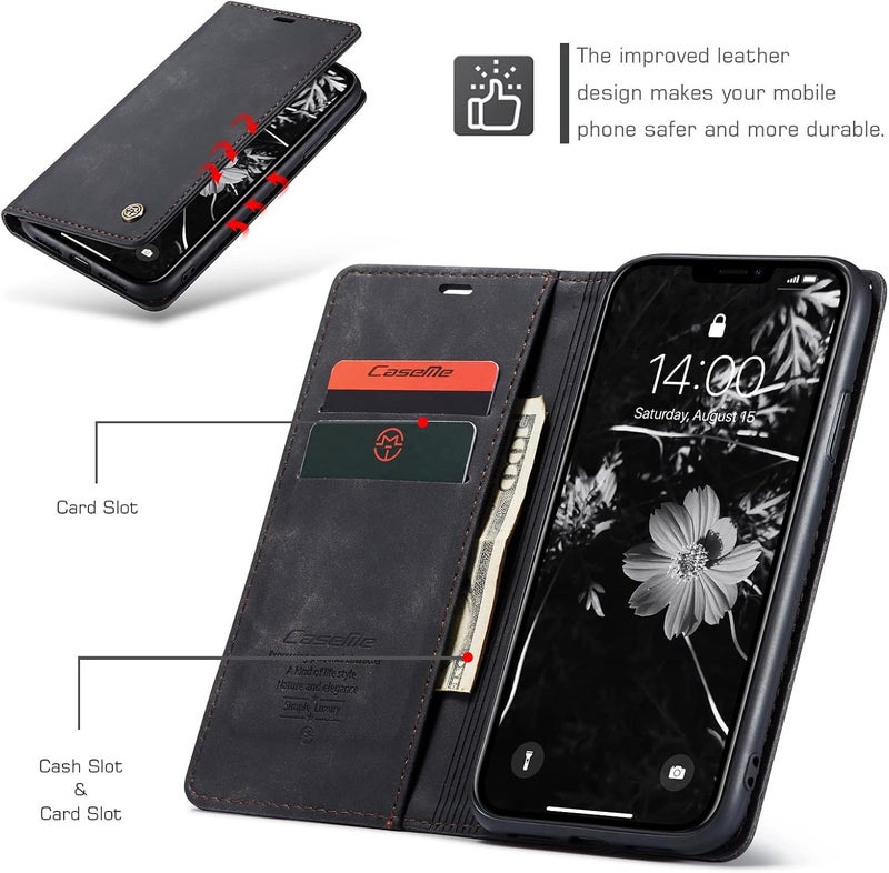Cracedily Case for iPhone 11 Pro Case, Premium Leather Flip Wallet Case with Card Slots and Horizontal Stand Function Magnet Coque Cover Protective Case for iPhone 11 Pro, Black - Image 2