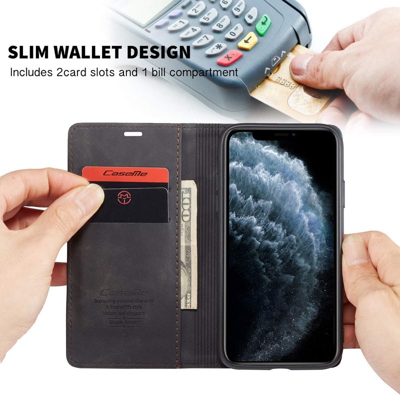 Cracedily Case for iPhone 11 Pro Case, Premium Leather Flip Wallet Case with Card Slots and Horizontal Stand Function Magnet Coque Cover Protective Case for iPhone 11 Pro, Black - Image 4