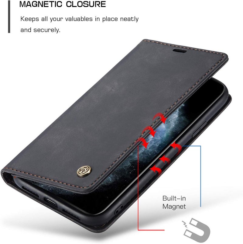Cracedily Case for iPhone 11 Pro Case, Premium Leather Flip Wallet Case with Card Slots and Horizontal Stand Function Magnet Coque Cover Protective Case for iPhone 11 Pro, Black - Image 3