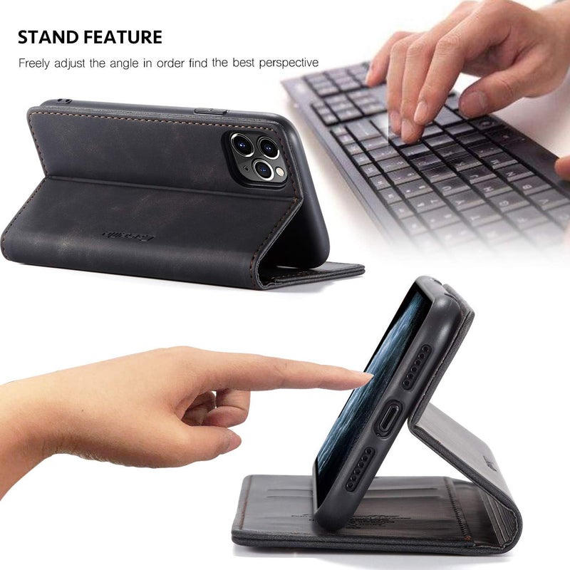 Cracedily Case for iPhone 11 Pro Case, Premium Leather Flip Wallet Case with Card Slots and Horizontal Stand Function Magnet Coque Cover Protective Case for iPhone 11 Pro, Black - Image 5