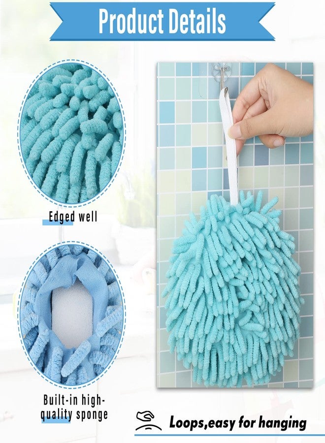 Macarrie 12 Packs Fluffy Towel Chenille Hand Towel Absorbent Fast Drying Hand Drying Puff with Loop for Bathroom Kitchen Decor, 6 Colors - Image 3