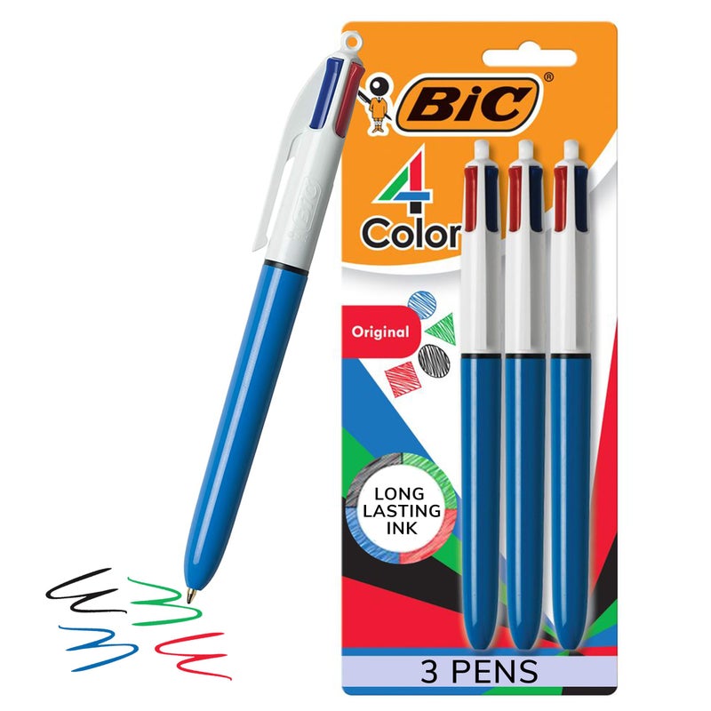 BIC 4-Color Original Retractable Ballpoint Pen with 1.0 mm Medium Point, 3-Count in Assorted Ink - Image 1