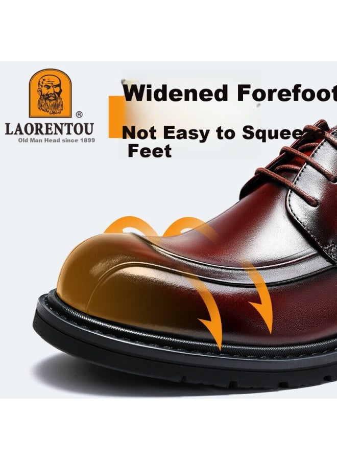 Laorentou Men's First Layer Cowhide Business Casual Leather Dress Shoes Lace-up Formal Shoes La12280 Coffee Size 40 - Image 1