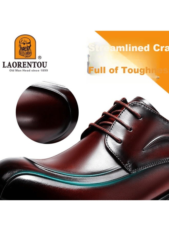 Laorentou Men's First Layer Cowhide Business Casual Leather Dress Shoes Lace-up Formal Shoes La12280 Coffee Size 40 - Image 2