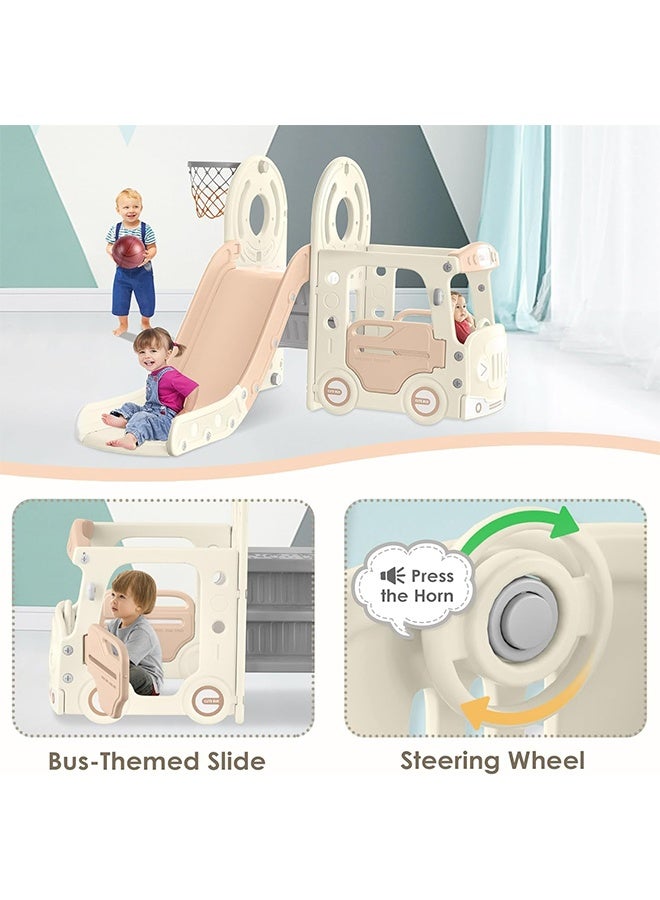 Beauenty 4 in 1 Toddler Slide, Bus Themed Baby Slide for Toddlers Age 1-3, with Basketball Hoop, Indoor Outdoor Playset Playground - Image 5