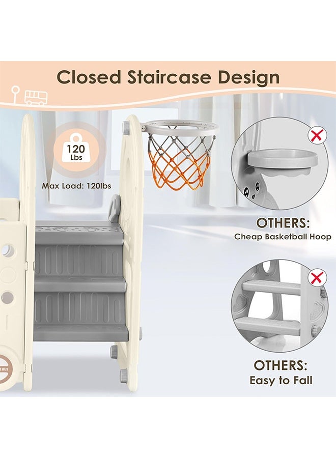 Beauenty 4 in 1 Toddler Slide, Bus Themed Baby Slide for Toddlers Age 1-3, with Basketball Hoop, Indoor Outdoor Playset Playground - Image 3