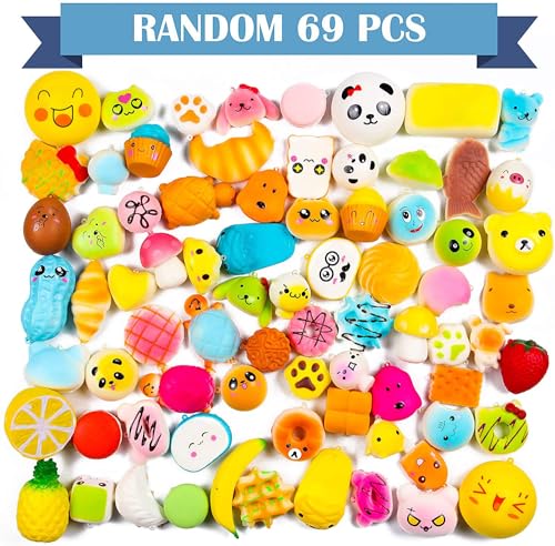 WATINC Random 70Pcs Squeeze Toys Birthday Gifts for Kids Party Favors Slow Rising Simulation Bread Squeeze Stress Relief Toys Goodie Bags Egg Filler Keychain Phone Straps 1 Jumbo Squeeze Include - Image 5