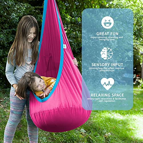 OUTREE Kids Pod Swing Seat, Cotton Child Hammock Swing Chair, Sensory Swing for Indoor and Outdoor Use, Pink and Blue - Image 4