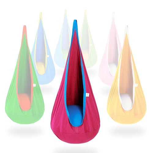 OUTREE Kids Pod Swing Seat, Cotton Child Hammock Swing Chair, Sensory Swing for Indoor and Outdoor Use, Pink and Blue - Image 1