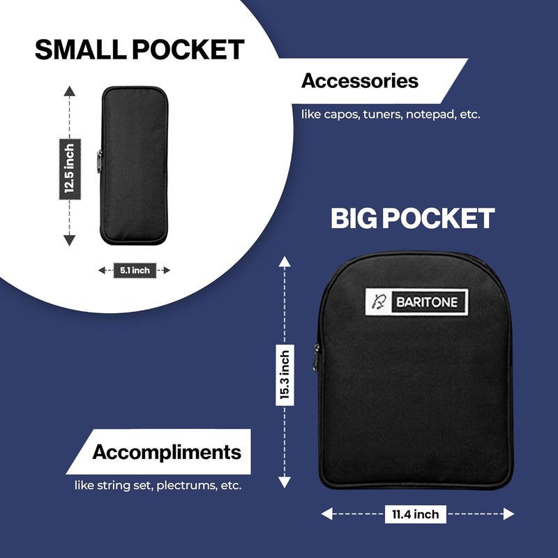 Baritone Polyester Premium Soft&Heavy Padded Acoustic Guitar Carrying Case/Bag/Modern Cover With Back Strap Support For Yamaha F280,Fs80C,Fs100C,F310,F370,Fg800,Apx600,Cpx600 (Black,42 Inch) - Image 3