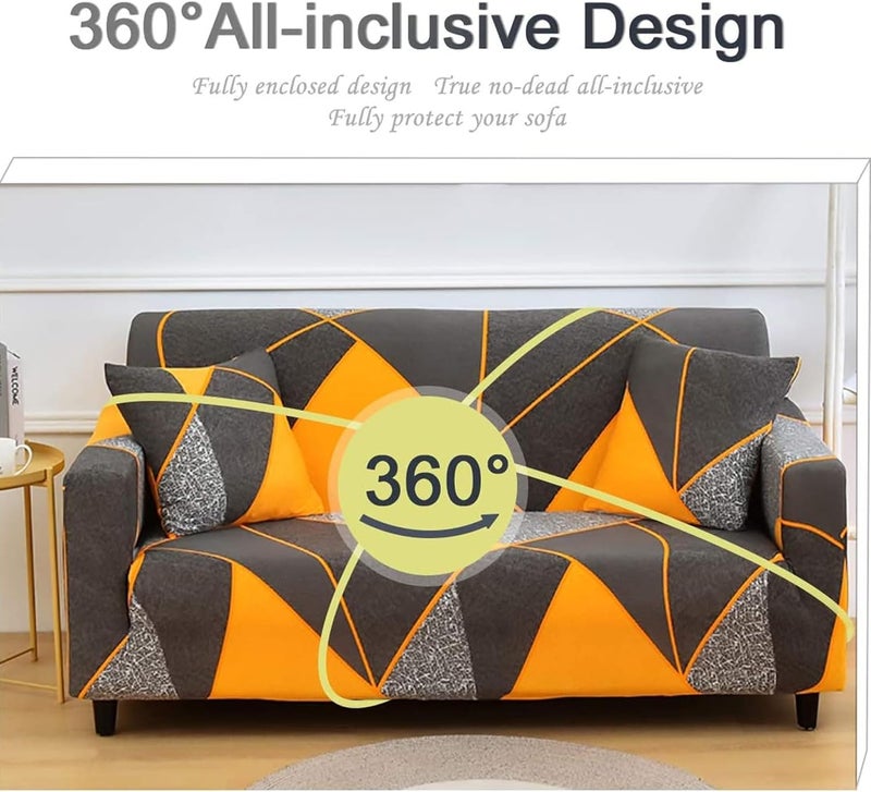Sulfar 1 Seater Cotton Stretch Sofa Slipcover Fashion Geometric Style All-inclusive Stretch Universal Sofa Cover Slipcover Washable Anti-Skid Stretch Soft Couch Cover For Living Room Bed Room - Image 2