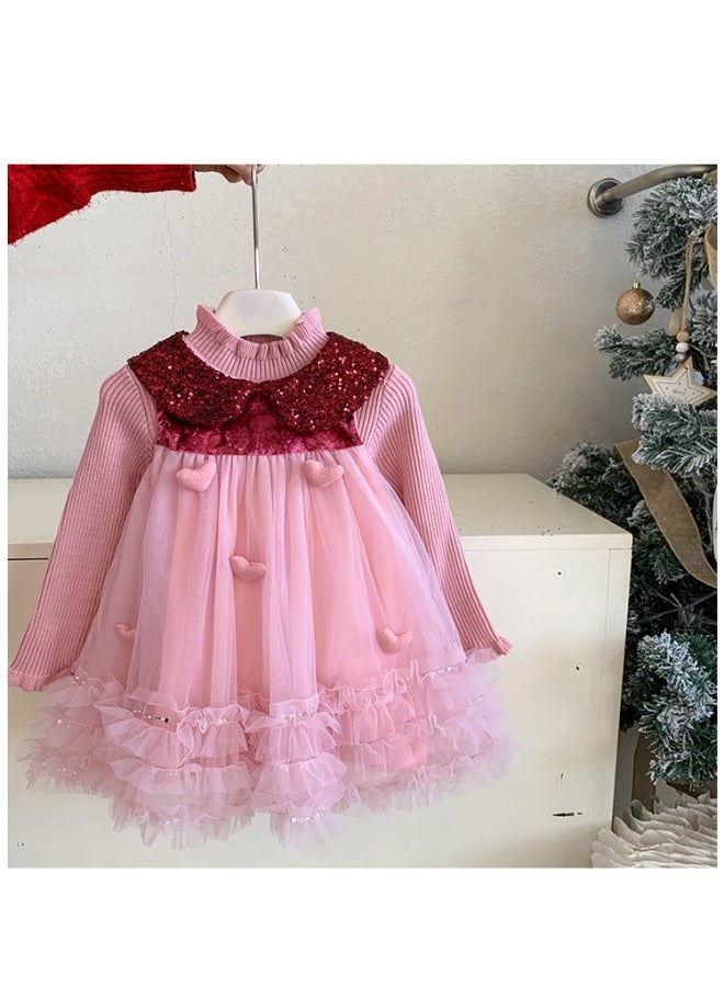 Girls' Set Autumn and Winter Girls' Baby Knitted Cardigan Princess Skirt Two-piece Set, Fashionable - Image 2