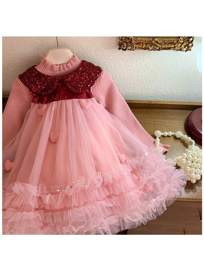 Girls' Set Autumn and Winter Girls' Baby Knitted Cardigan Princess Skirt Two-piece Set, Fashionable - Image 4