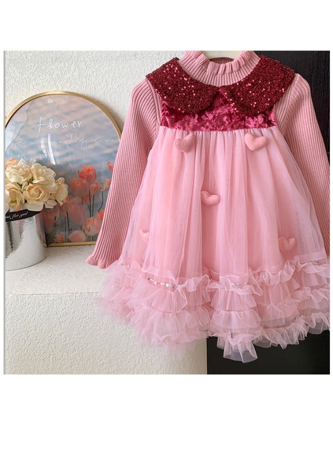 Girls' Set Autumn and Winter Girls' Baby Knitted Cardigan Princess Skirt Two-piece Set, Fashionable - Image 5