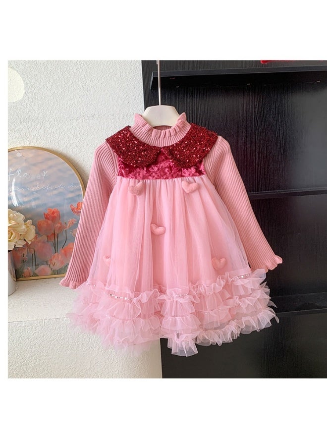 Girls' Set Autumn and Winter Girls' Baby Knitted Cardigan Princess Skirt Two-piece Set, Fashionable - Image 3