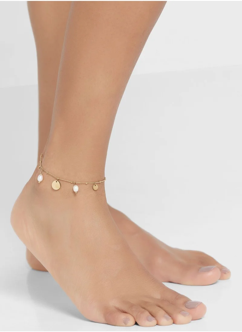 ليدي موف LULU PEARL CIRCLE PENDANT ANKLET