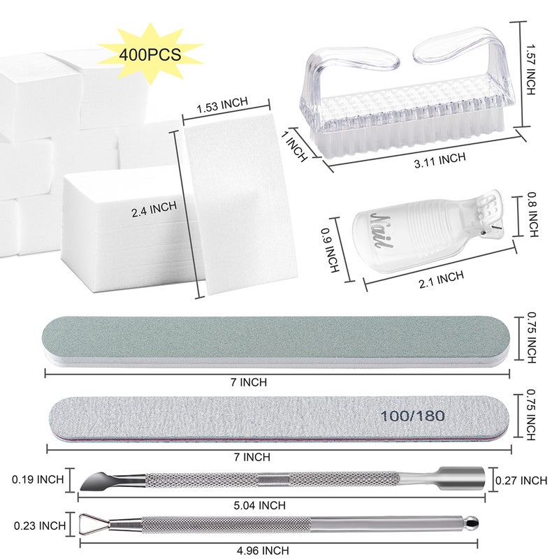 Hoewina Gel Polish Remover Tools Kit - 10 Clips, 400 Lint-Free Wipes, Files 100/180, Buffer Block 400/4000, Brush, Cuticle Pusher & Peeler (Clear) - Image 2
