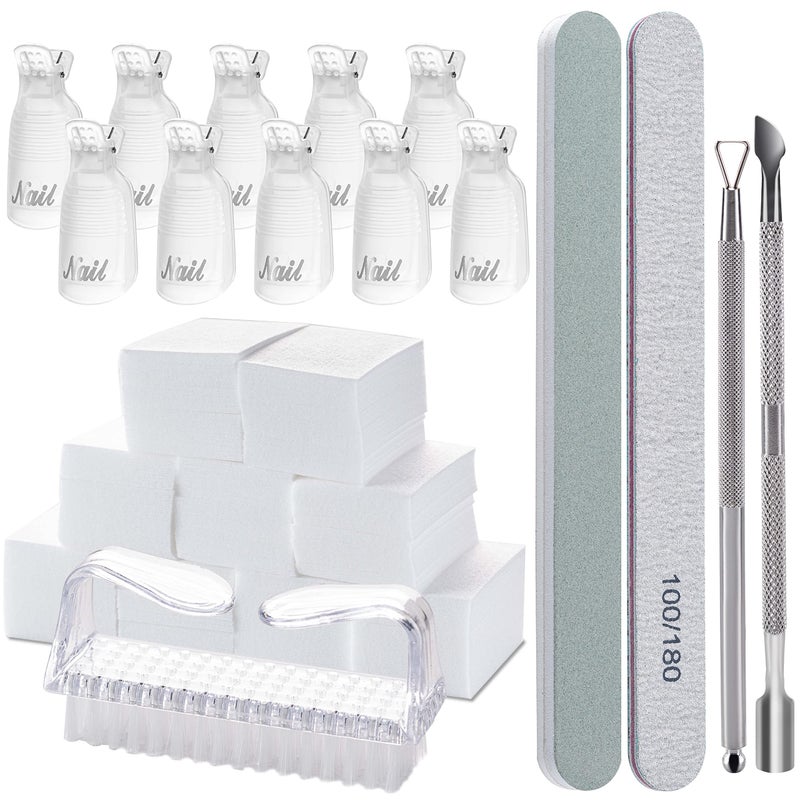 Hoewina Gel Polish Remover Tools Kit - 10 Clips, 400 Lint-Free Wipes, Files 100/180, Buffer Block 400/4000, Brush, Cuticle Pusher & Peeler (Clear) - Image 1