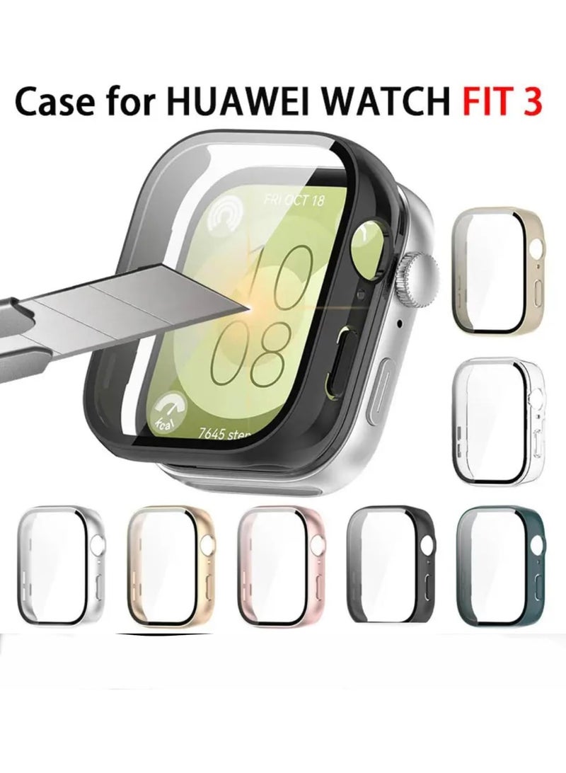 Fekra Case Compatible with Huawei Watch Fit 3 (2024), PC Case with Glass Screen Protector [Scratch-Resistant, All-Round Protection, HD Ultra Thin] Huawei Watch Fit 3 Cover (Black) - Image 4