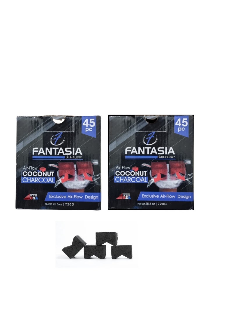 فانتازيا فحم جوز الهند النقي 100% للشوي و بخور ، سريع الاشتعال، عديم الطعم والرائحة وخالٍ من المواد الكيميائية، يحتوي على  (2x45)  قطعة - Image 1