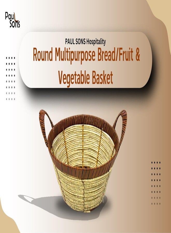 PAUL SONS Hospitality Round Multipurpose Bread/Fruit & Vegetable Basket Diameter : 11" Hand Craft with Handle (Pack of 1Pc) - Image 5