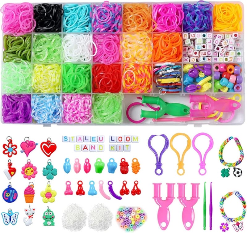 MIUTME Loom Bands Set with Charms Beads, 29 Grids Loom Bands Starter Kit Storage Case for DIY Refill Bracelet Making Craft, X-mas Birthday Party Gift for Kids