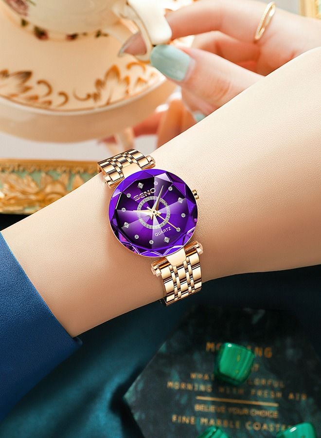 SENO ساعة نسائية ستانلس ستيل مقاومة للماء - بنفسجي - Image 2