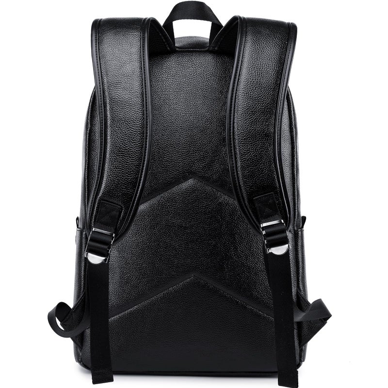 weiatas Black Leather Laptop Backpack for Men Women Work Travel, College School Backpack Casual Daypack fits 15.6 Inch - Image 3