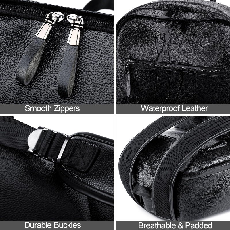 weiatas Black Leather Laptop Backpack for Men Women Work Travel, College School Backpack Casual Daypack fits 15.6 Inch - Image 5