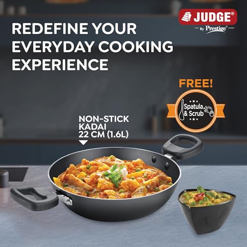 Judge by Prestige 22cm (1.6L) Everyday Non-Stick Kadhai| Low Oil Cooking | Easy to Clean | Cool Touch Handles - Image 2