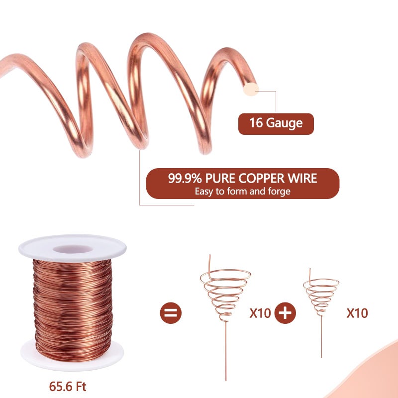 YBB Electroculture Gardening Copper Kit with 99.9% Pure Copper Wire 16 Gauge 65.6 Ft, 2 PCS Fibonacci Coil Winding Jigs, 12 PCS Wooden Stakes Antennas for Garden Plants Vegetables Growing - Image 3