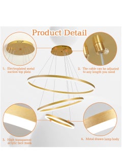 YATAI LIGHTING LED Classic Living Room Chandelier, Remote Control Big Dia 80cm 3 Ring Gold Modern Simple Chandelier Light, Adjustable Color Temperature Acrylic Chandelier 3 Lamp Ring  - Image 3