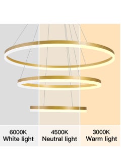 YATAI LIGHTING LED Classic Living Room Chandelier, Remote Control Big Dia 80cm 3 Ring Gold Modern Simple Chandelier Light, Adjustable Color Temperature Acrylic Chandelier 3 Lamp Ring  - Image 4