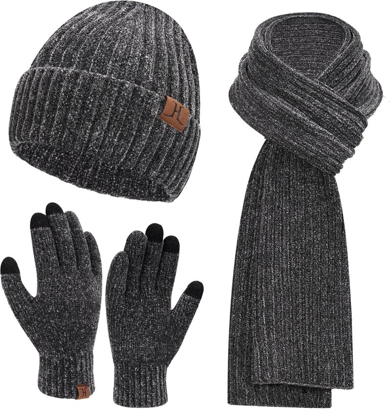 AQOTHES Womens Winter Knit Warm Hat Beanie Long Scarf Touch Screen Gloves Set Skull Caps Neck Scarves for Women - Image 1