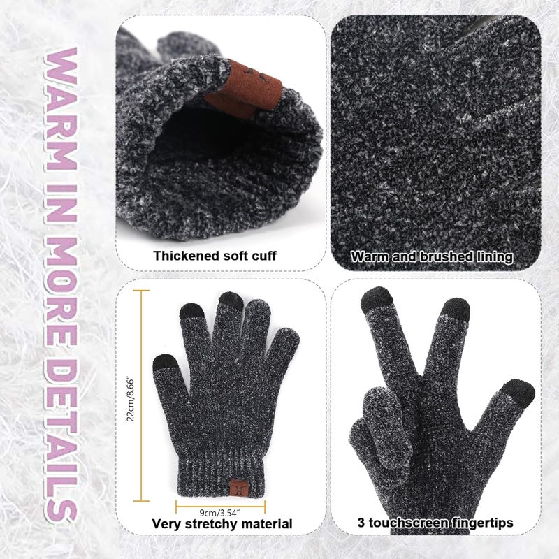 AQOTHES Womens Winter Knit Warm Hat Beanie Long Scarf Touch Screen Gloves Set Skull Caps Neck Scarves for Women - Image 4