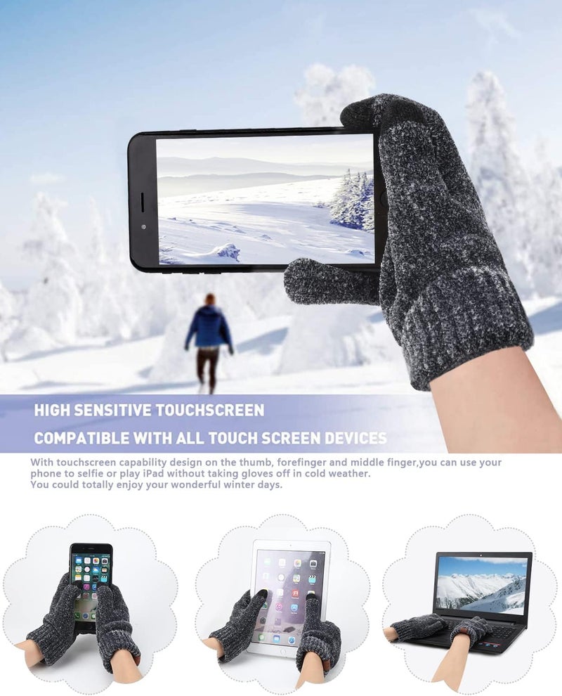 AQOTHES Womens Winter Knit Warm Hat Beanie Long Scarf Touch Screen Gloves Set Skull Caps Neck Scarves for Women - Image 3