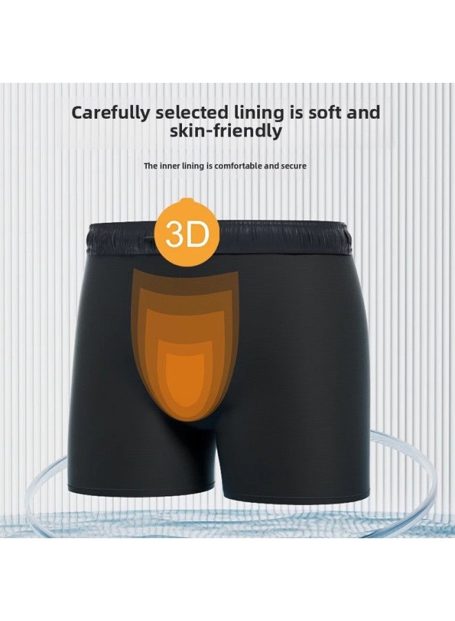 Loquat Swimsuit Men's Professional Black Anti-embarrassment Plus Size Double-layer Swimming Trunks Men's Swimsuit Hot Spring Suit Men's Full Set-Color:Black Suit (Pocket)- - Image 3