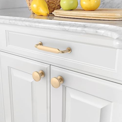 Amerdeco 10 Pack Brushed Brass Cabinet Knobs Single Hole Cabinet Pulls Round Kitchen Cabinet Knobs Drawer Knobs Dresser Knobs and Pulls for Bathroom Cabinets ZH0051 - Image 3