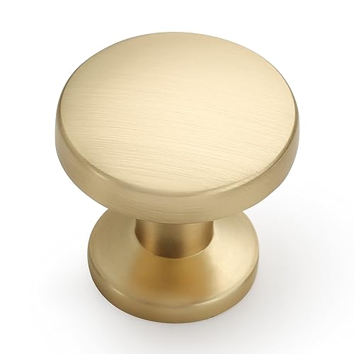 Amerdeco 10 Pack Brushed Brass Cabinet Knobs Single Hole Cabinet Pulls Round Kitchen Cabinet Knobs Drawer Knobs Dresser Knobs and Pulls for Bathroom Cabinets ZH0051 - Image 1