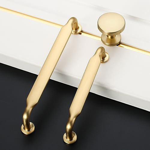 Amerdeco 10 Pack Brushed Brass Cabinet Knobs Single Hole Cabinet Pulls Round Kitchen Cabinet Knobs Drawer Knobs Dresser Knobs and Pulls for Bathroom Cabinets ZH0051 - Image 2