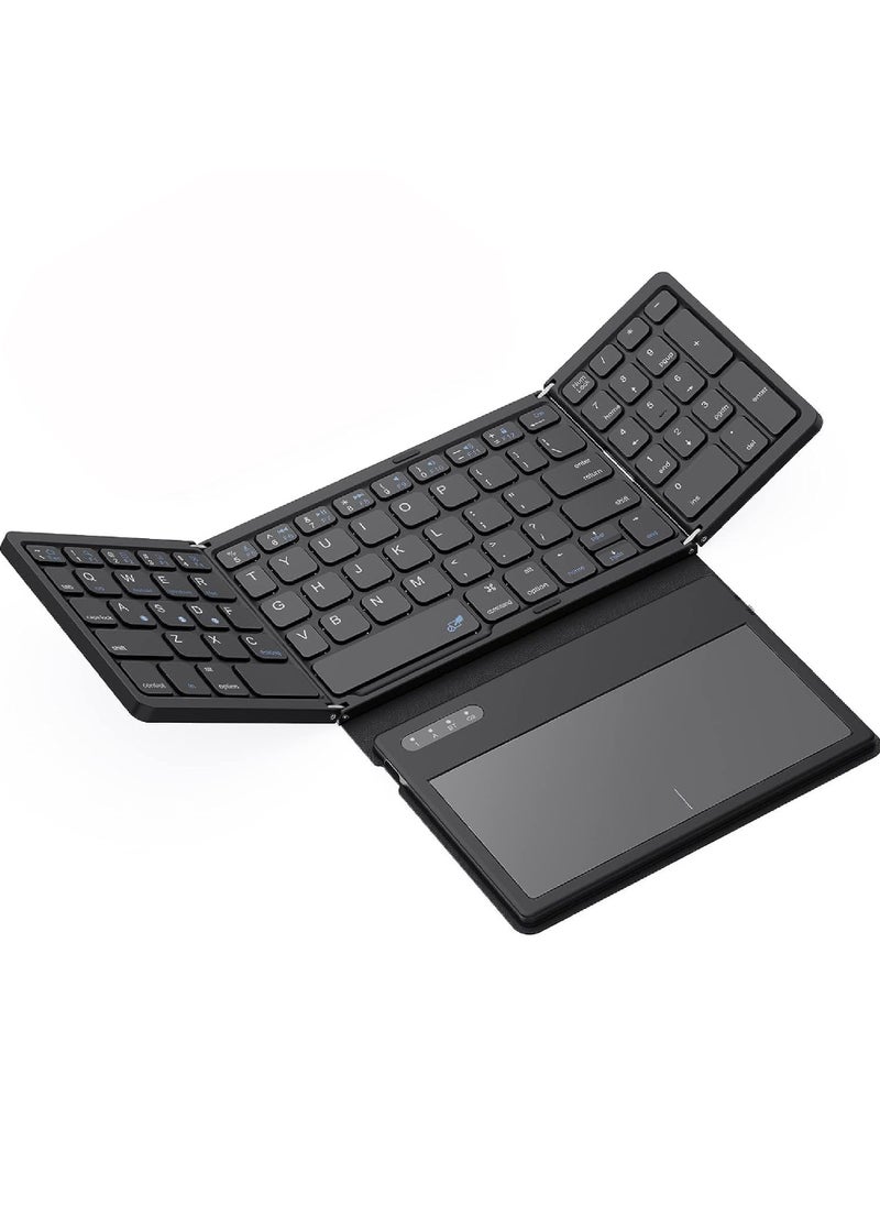 Rock Pow - Foldable Bluetooth Keyboard Portable Full Size Folding Keyboard with Touchpad PU Leather Wireless Travel Keyboard for Windows iOS Android Mac - Image 1