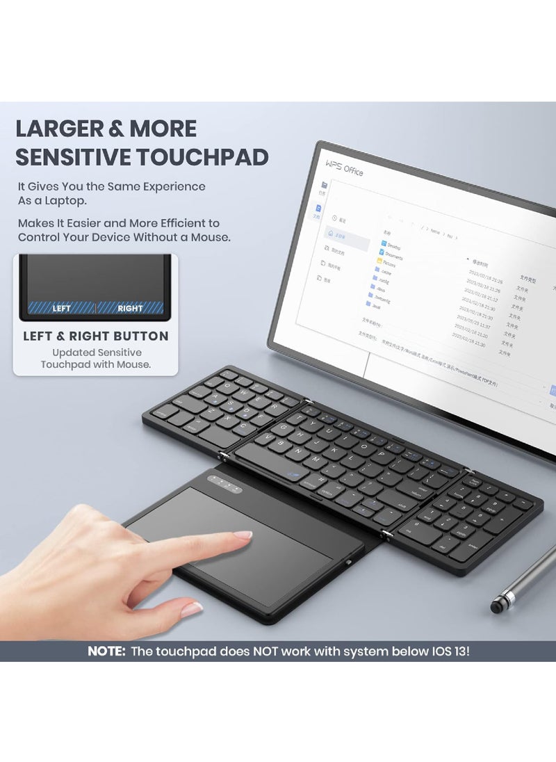 Rock Pow - Foldable Bluetooth Keyboard Portable Full Size Folding Keyboard with Touchpad PU Leather Wireless Travel Keyboard for Windows iOS Android Mac - Image 1