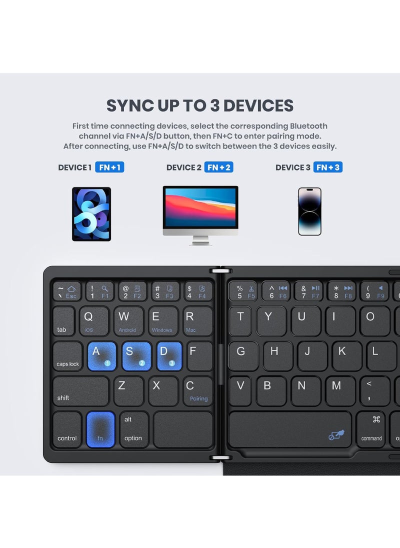 Rock Pow - Foldable Bluetooth Keyboard Portable Full Size Folding Keyboard with Touchpad PU Leather Wireless Travel Keyboard for Windows iOS Android Mac - Image 1