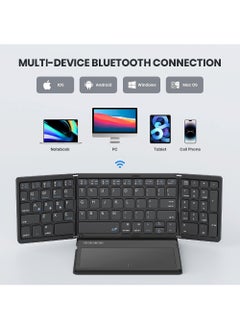 Rock Pow Foldable Bluetooth Keyboard Portable Full Size Folding Keyboard with Touchpad PU Leather Wireless Travel Keyboard for Windows iOS Android Mac  - Image 4