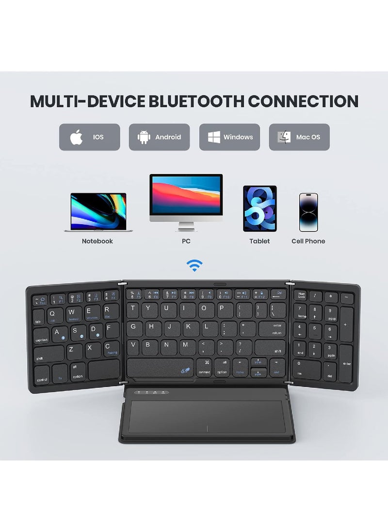 Rock Pow - Foldable Bluetooth Keyboard Portable Full Size Folding Keyboard with Touchpad PU Leather Wireless Travel Keyboard for Windows iOS Android Mac - Image 1